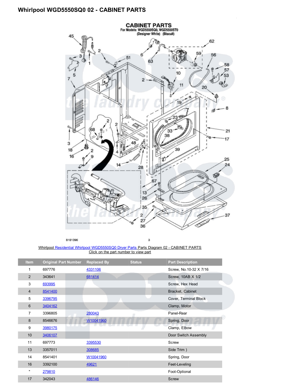 Whirlpool WGD5550SQ0 Parts Diagram