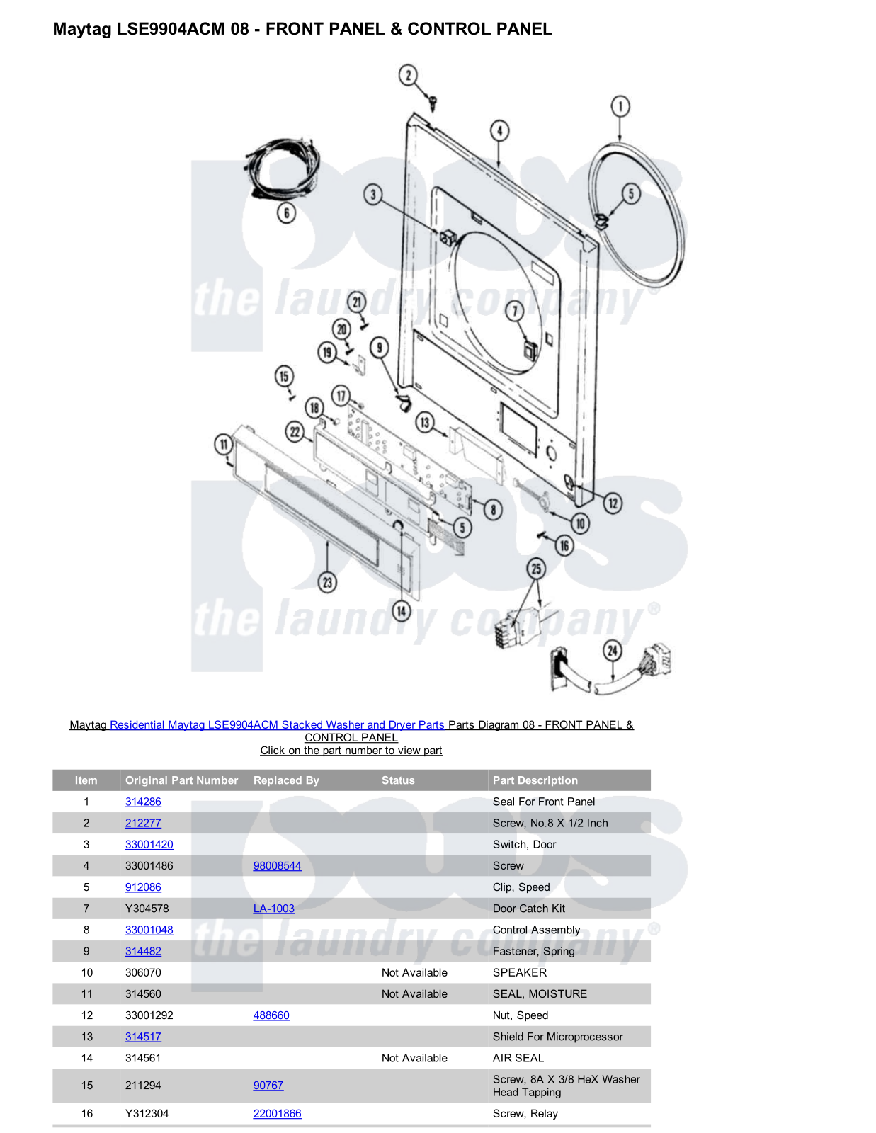 Maytag LSE9904ACM Stacked and Parts Diagram