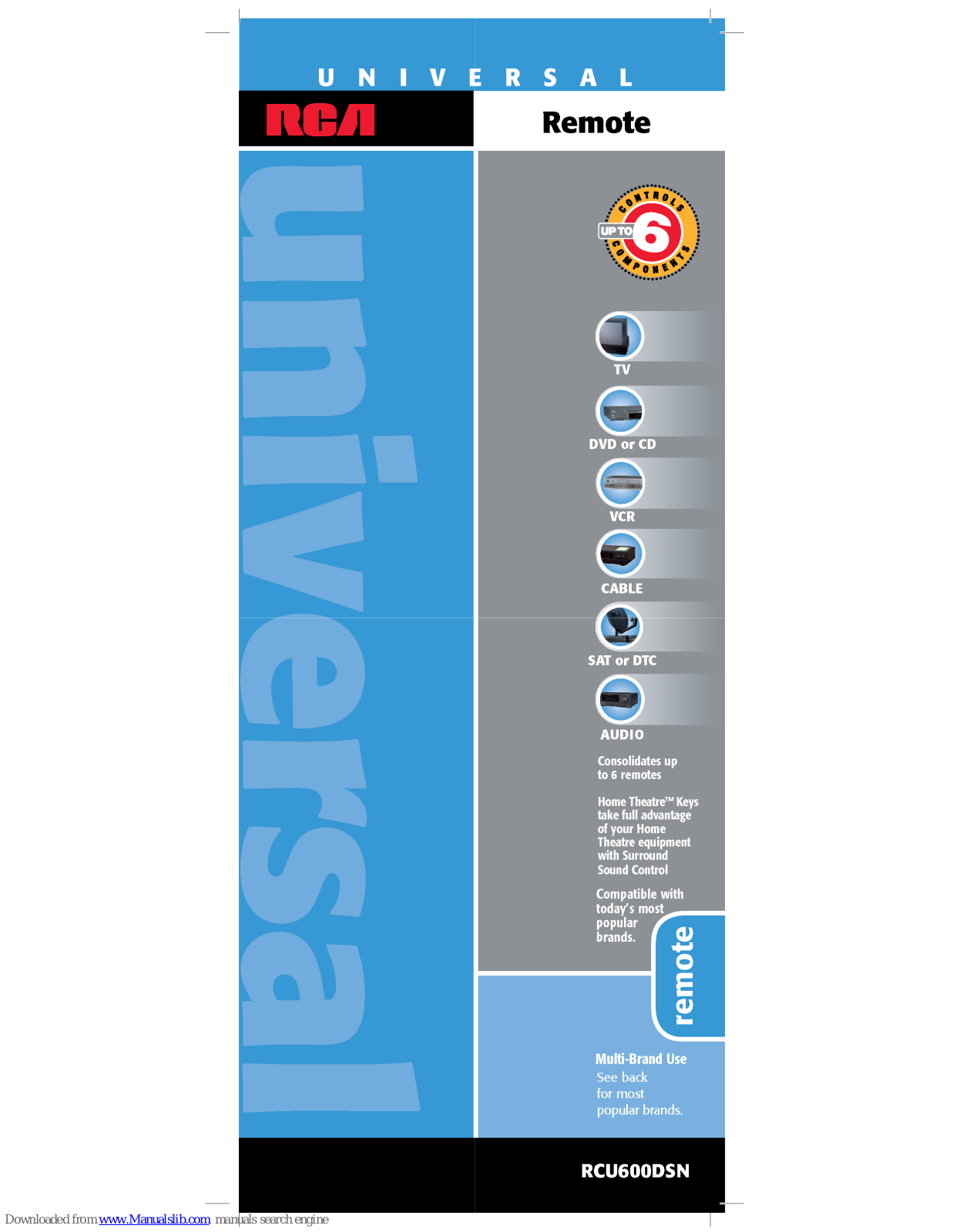 RCA RCU600D - Universal Remote, RCU600DNS Control User Manual