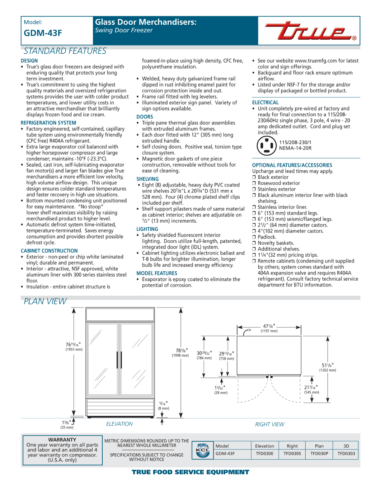 True GDM-43F User Manual