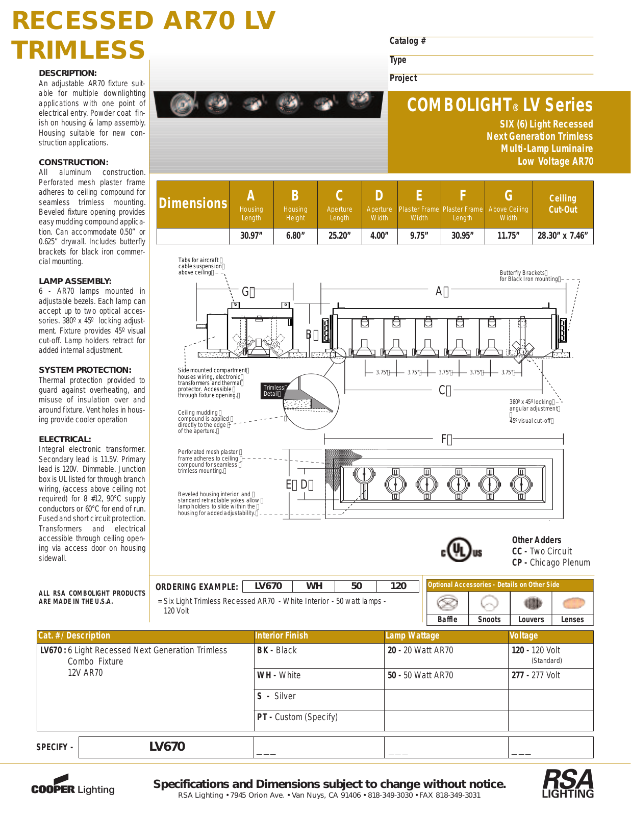 Cooper Lighting AR70 LV User Manual