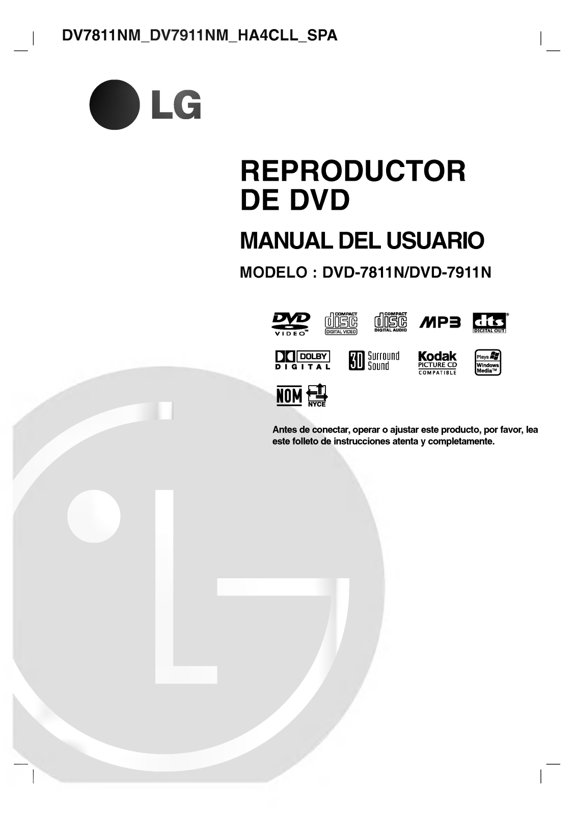 LG DV7811NM Owner's manual