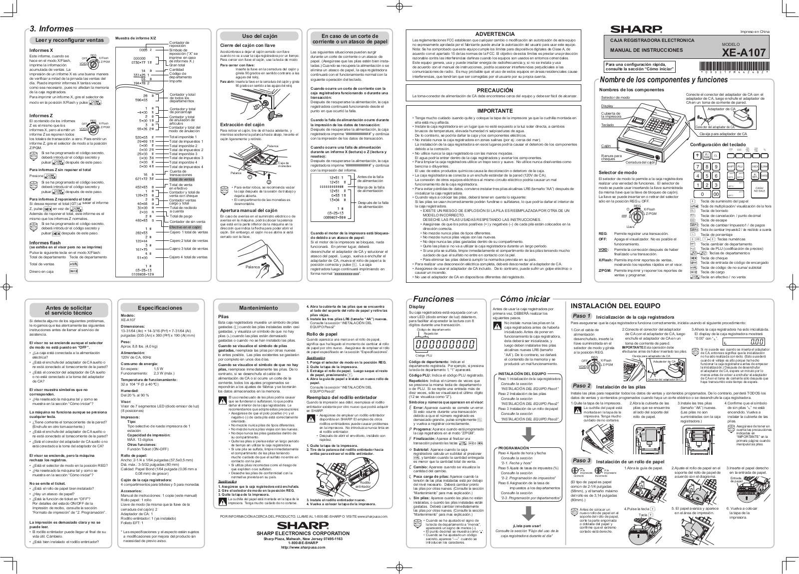 Sharp XE-A107 Owner's Manual