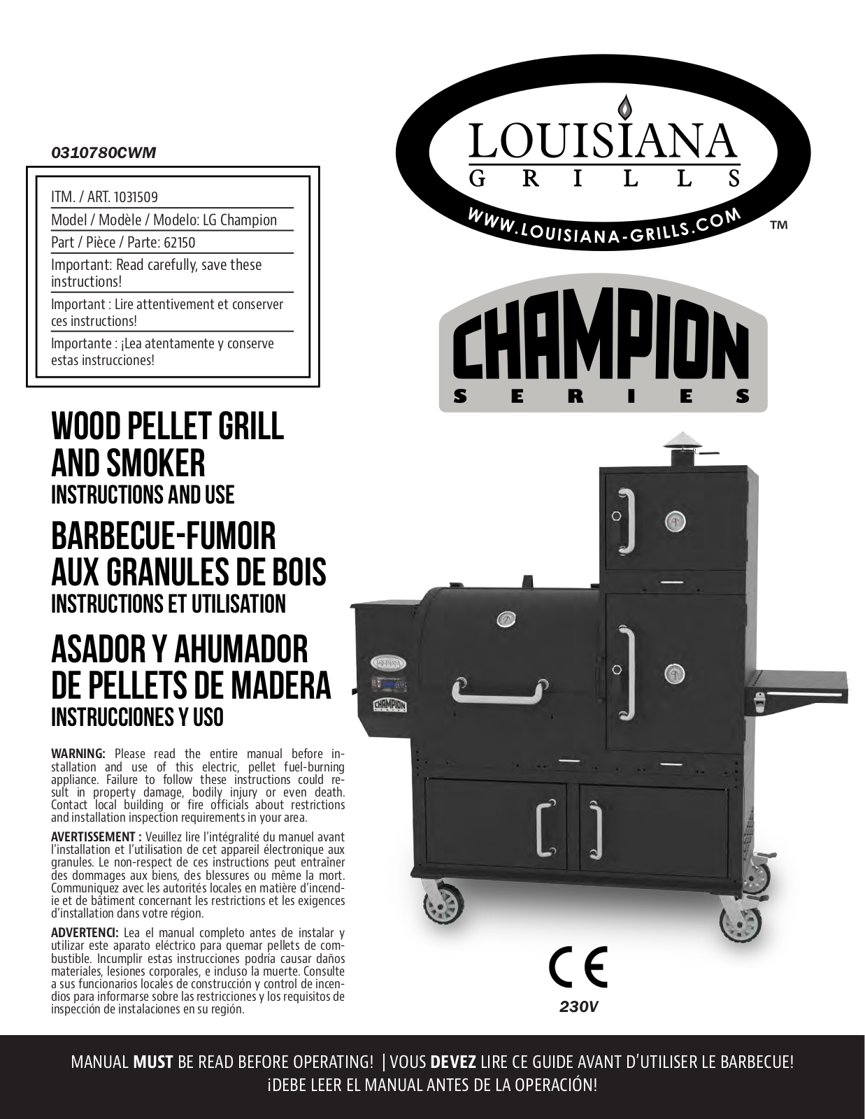 Louisiana Grills Lgchampioneu Owner's Manual