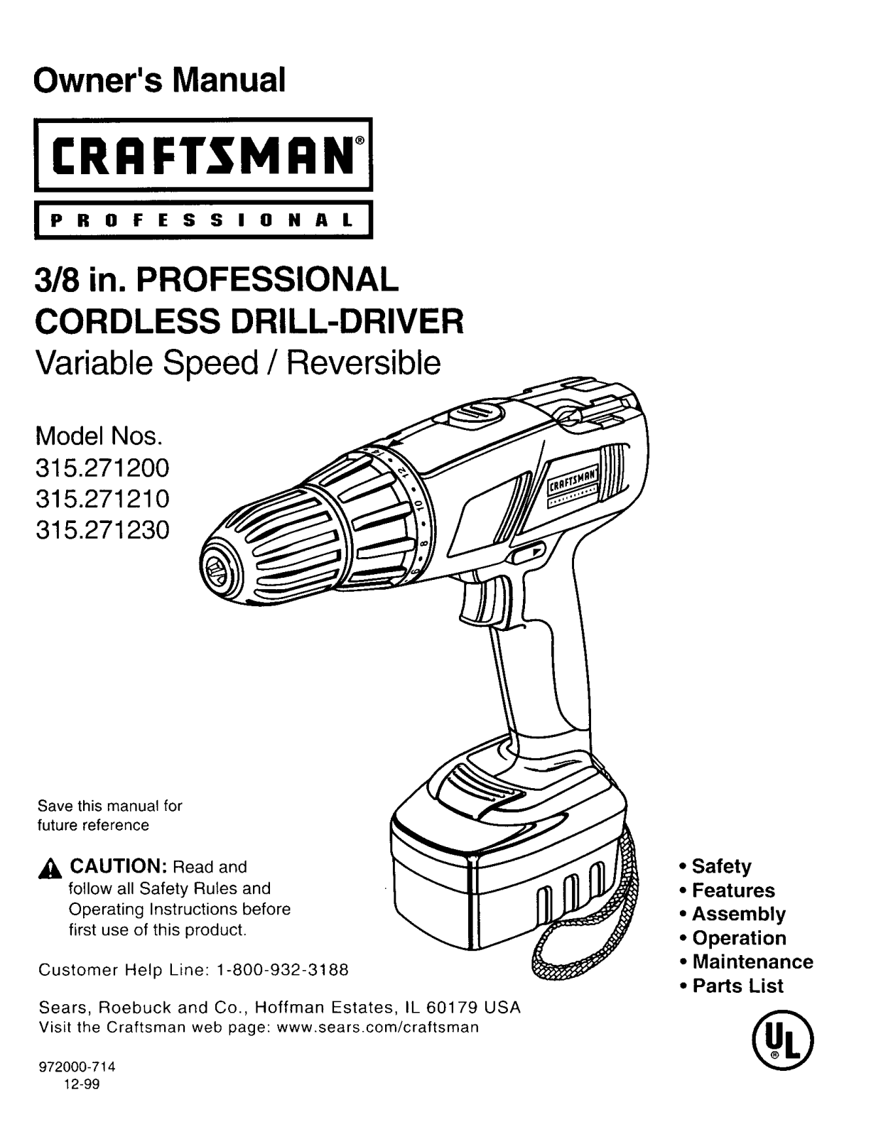 Craftsman 315271200, 315271230, 315271210 Owner’s Manual