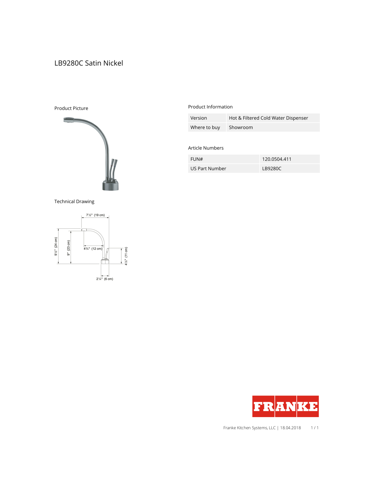 Franke LB9280C100HT Specs