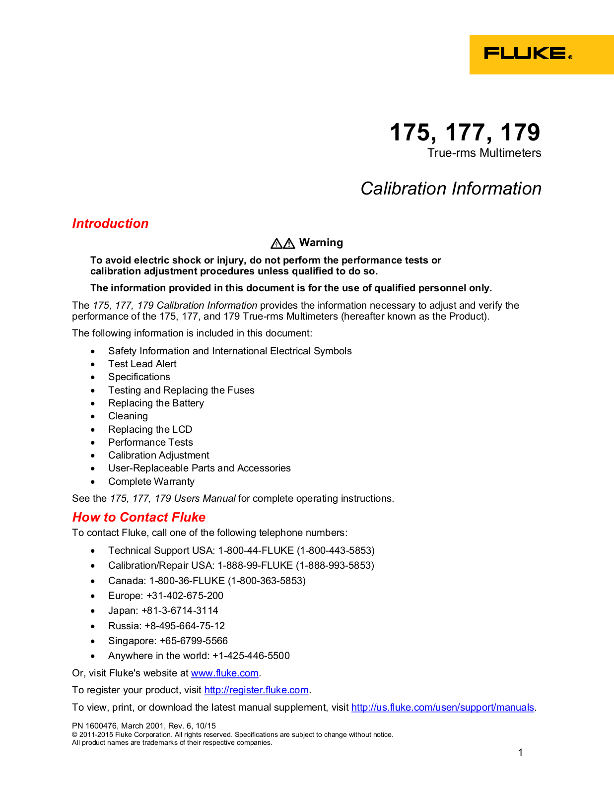 Fluke 175, 177, 179 Calibartion procedure