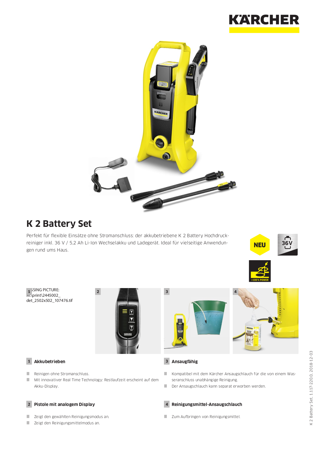 KARCHER K 2 Battery Set Technical data