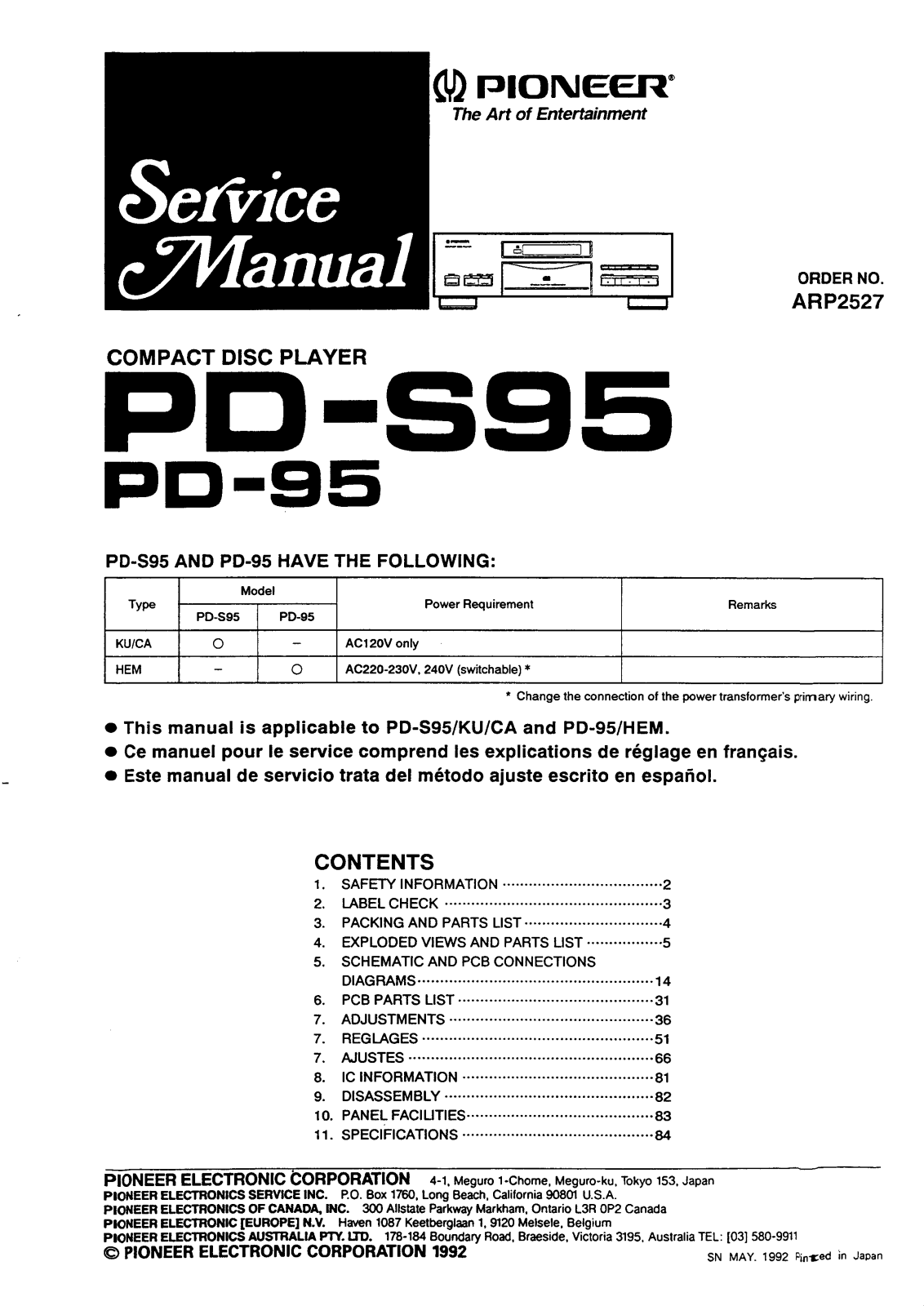 Pioneer PD-95, PDS-95 Service manual