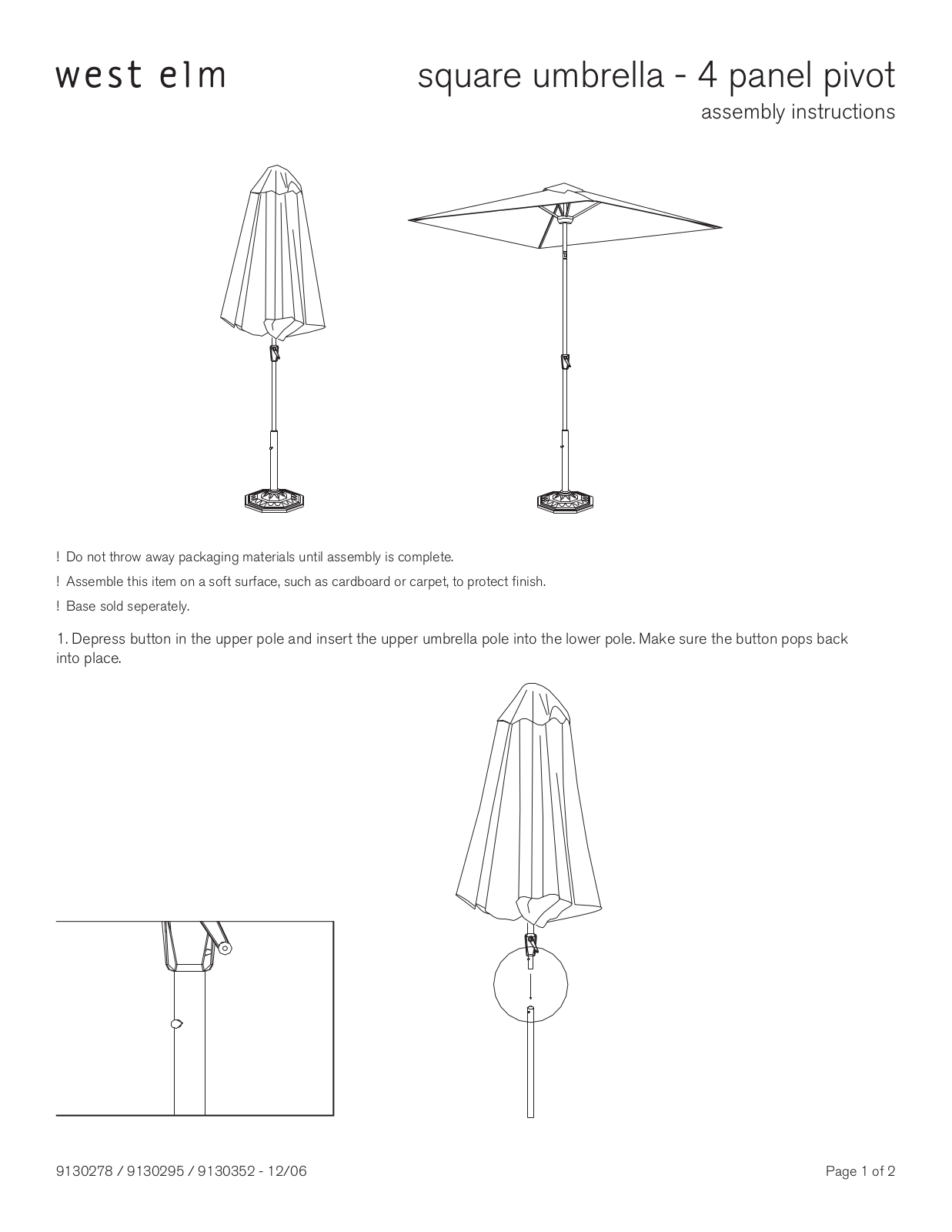 West Elm Square Umbrella Assembly Instruction