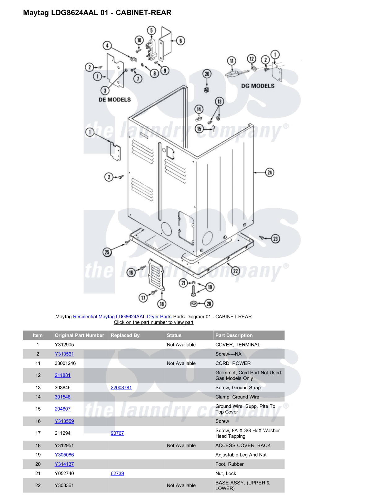 Maytag LDG8624AAL Parts Diagram