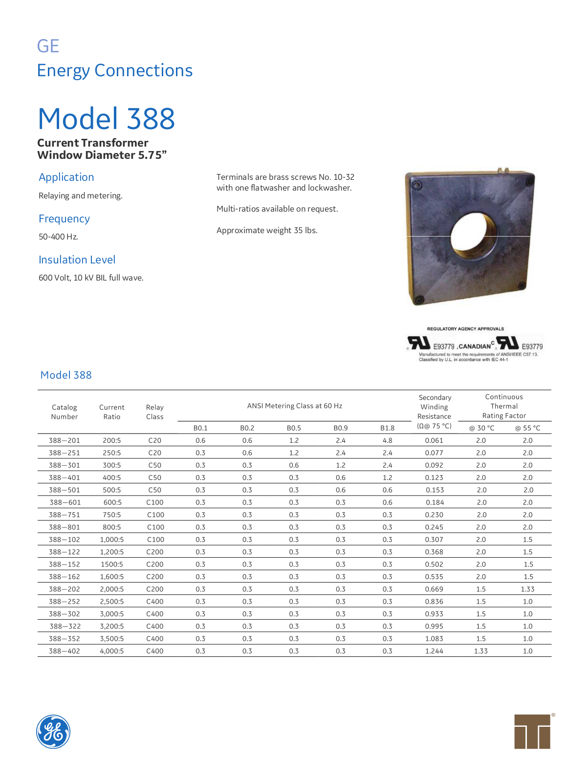 Instrument Transformer, Div of GE 388 Data Sheet