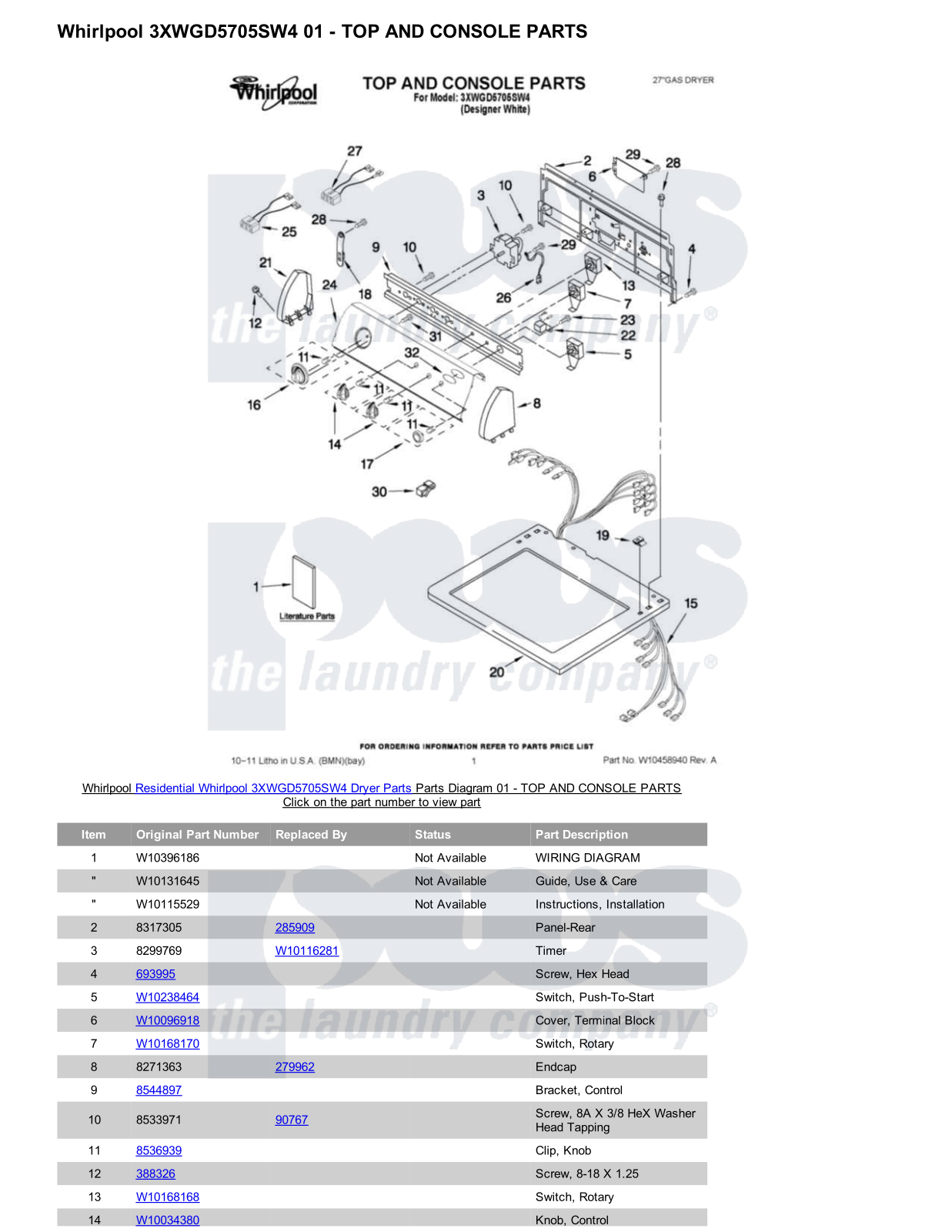 Whirlpool 3XWGD5705SW4 Parts Diagram