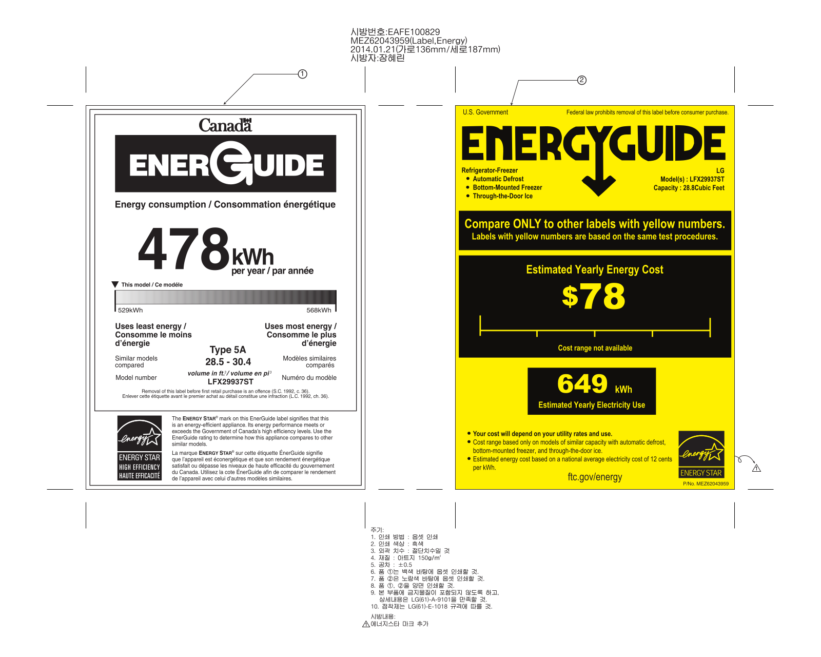 LG LFX29937ST Energy Guide