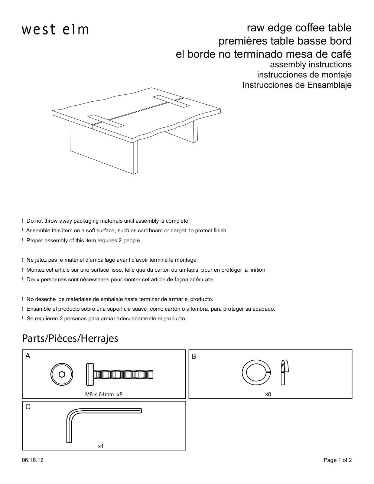 West Elm Raw Edge Coffee Table Assembly Instruction