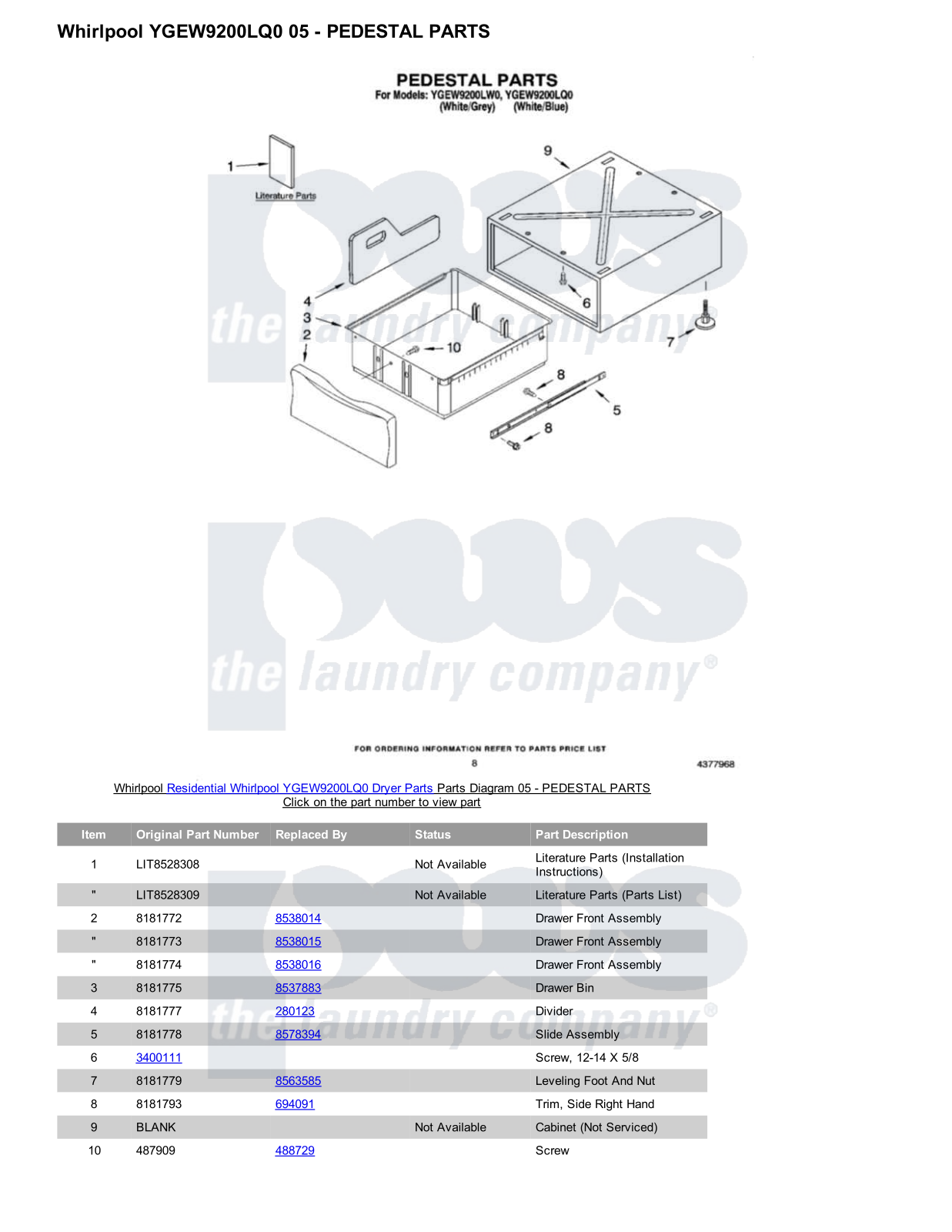 Whirlpool YGEW9200LQ0 Parts Diagram