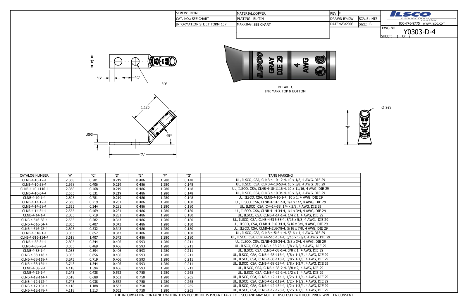 Ilsco CLNB-4-14-34-4 Data sheet