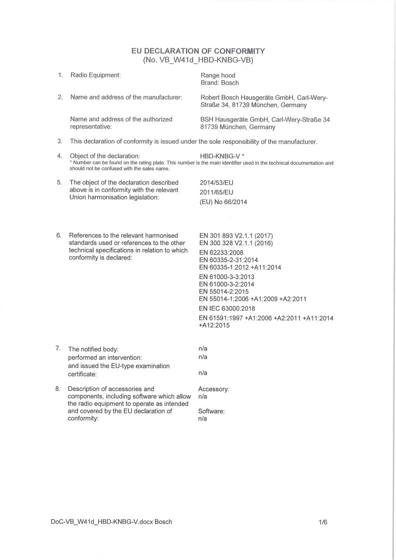 Bosch DWK98PR60B EU Declaration of Confirmity
