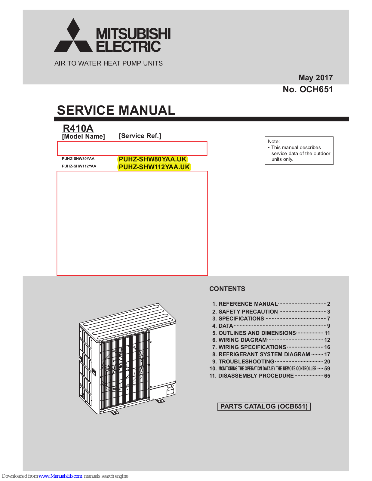 Mitsubishi PUHZ-SHW80YAA, PUHZ-SHW80YAA.UK, PUHZ-SHW112YAA, PUHZ-SHW112YAA.UK Service Manual