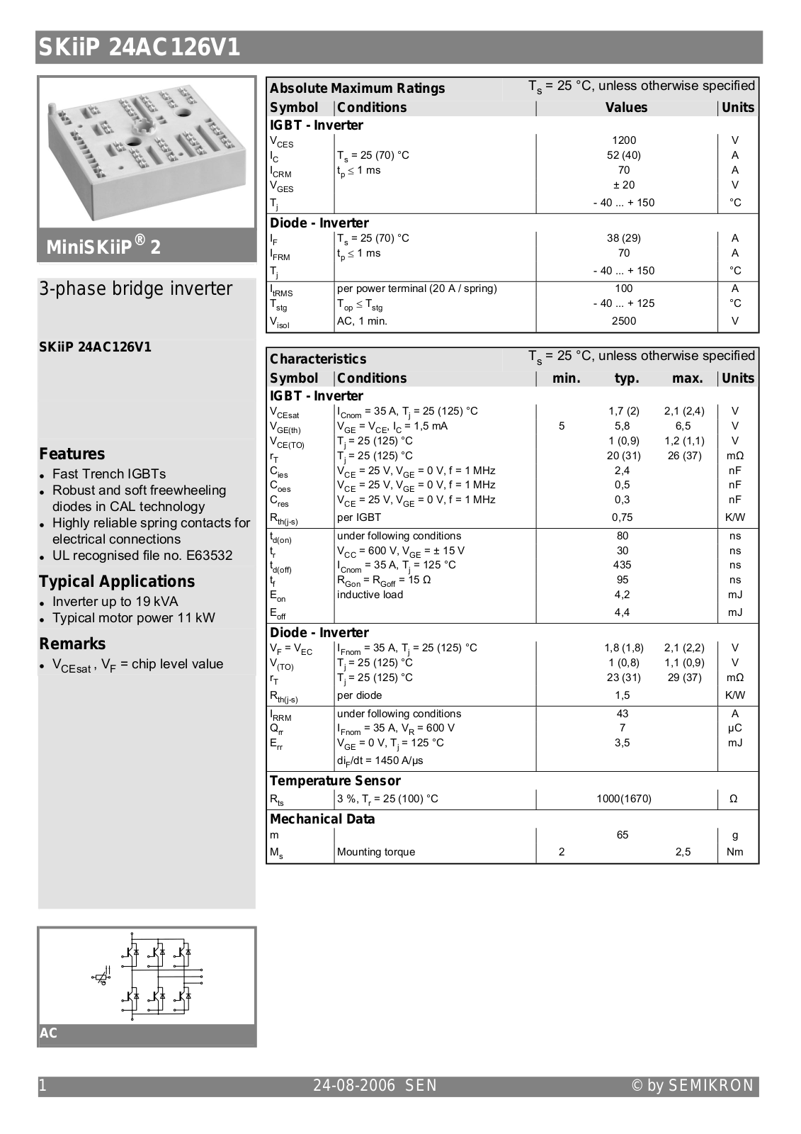 Semikron SKIIP24AC126V1 Data Sheet