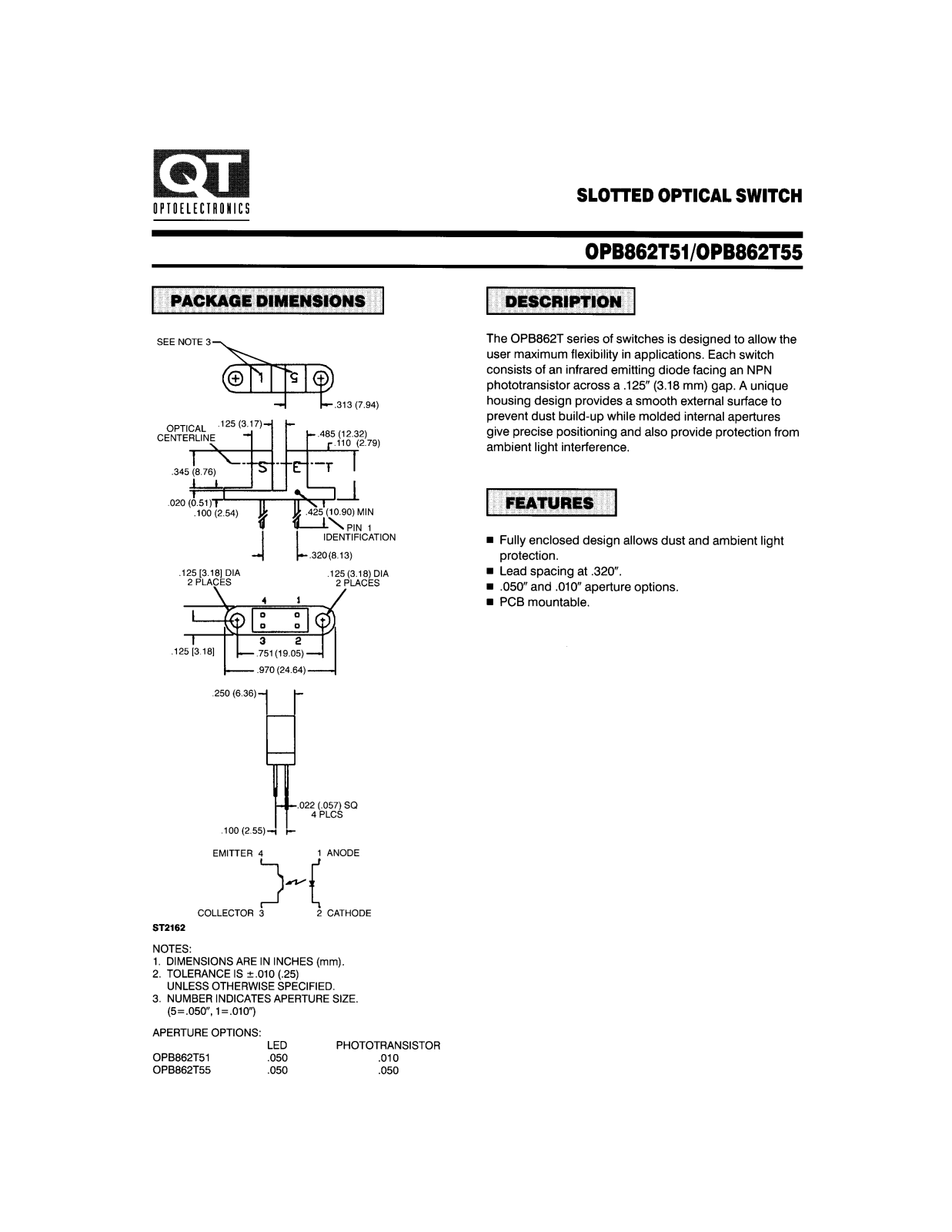 QT OPB862T51, OPB862T55 Datasheet