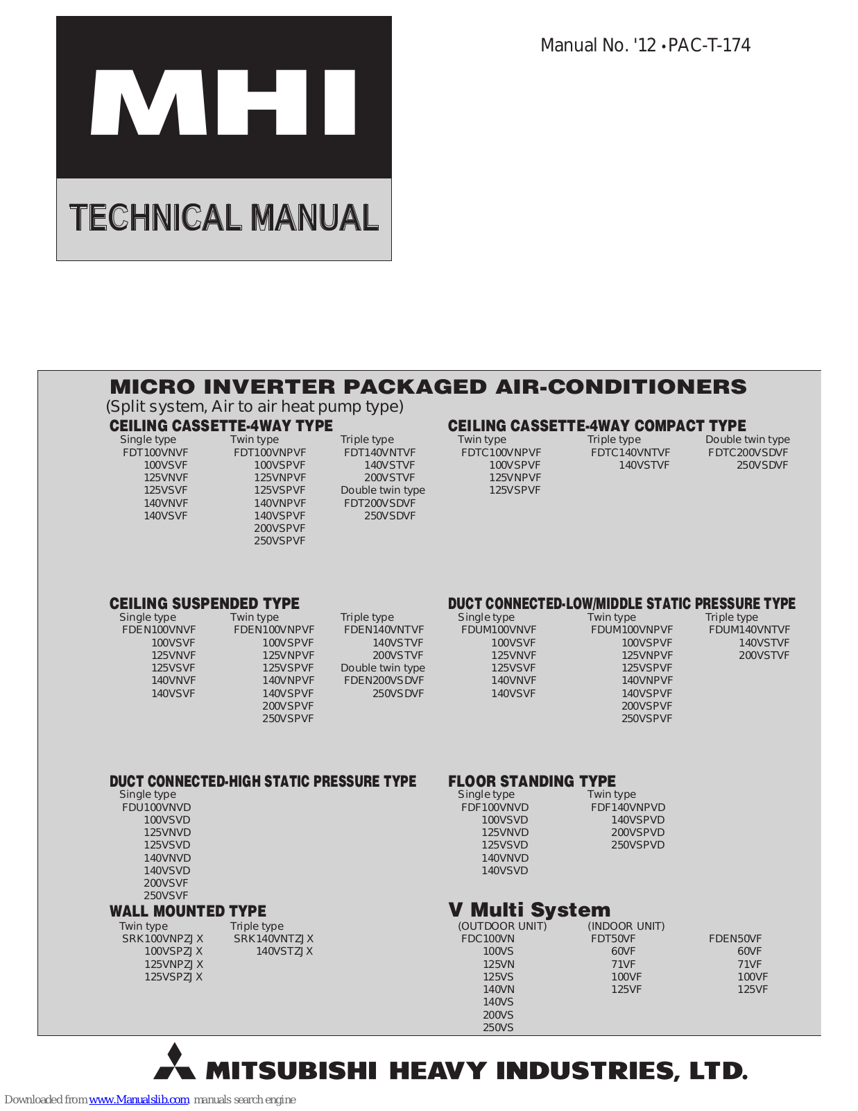 Mitsubishi FDT100VSPVF, FDT100VNVF, FDT125VNPVF, FDT125VSPVF, FDT140VNPVF Technical Manual