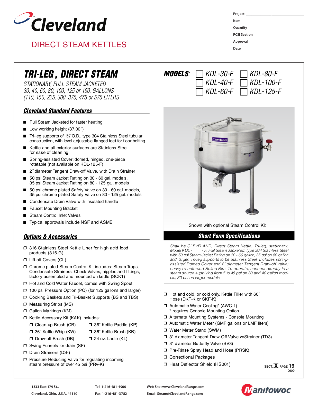 Cleveland KDL-100-F User Manual