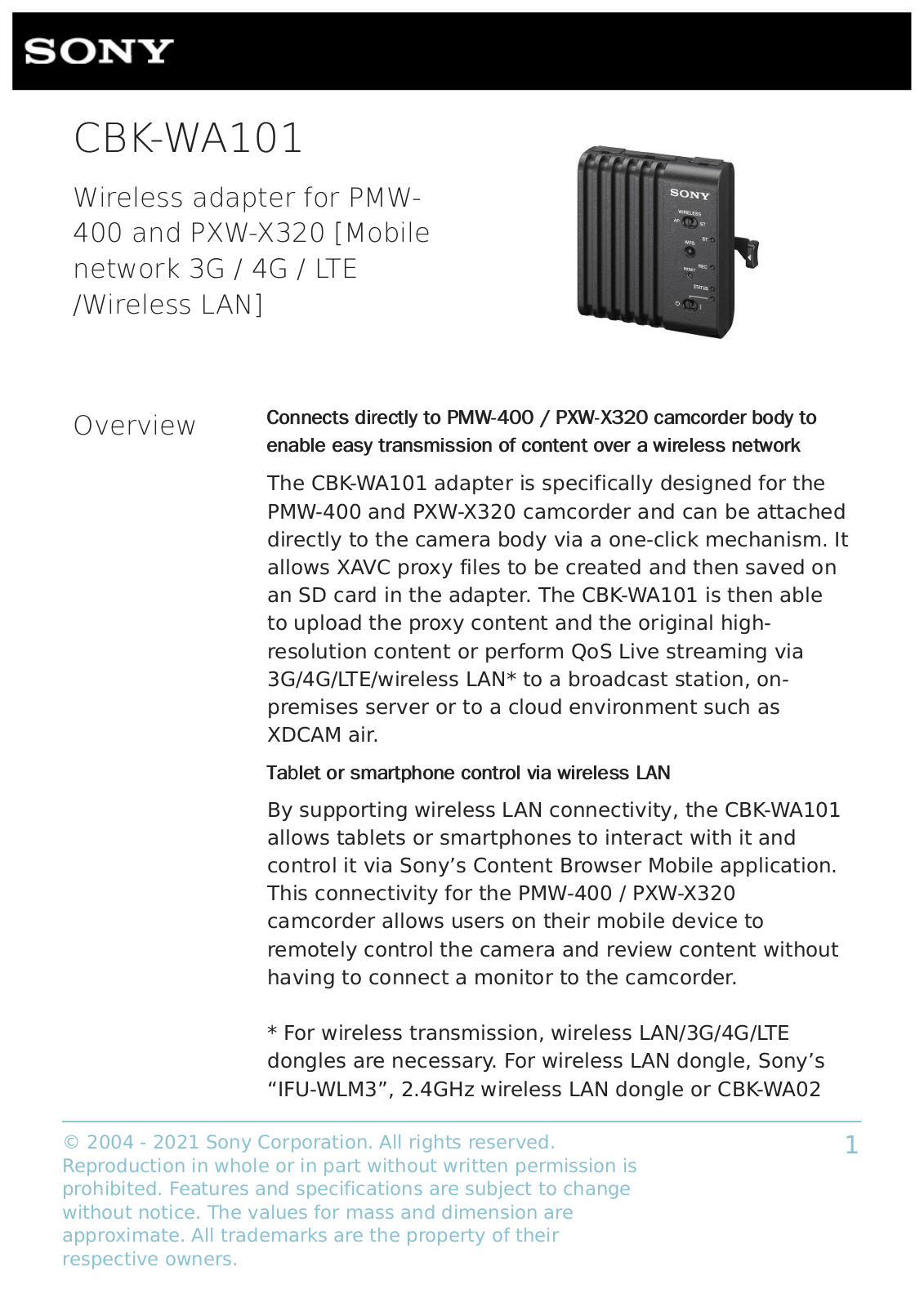 Sony CBK-WA101 User Manual