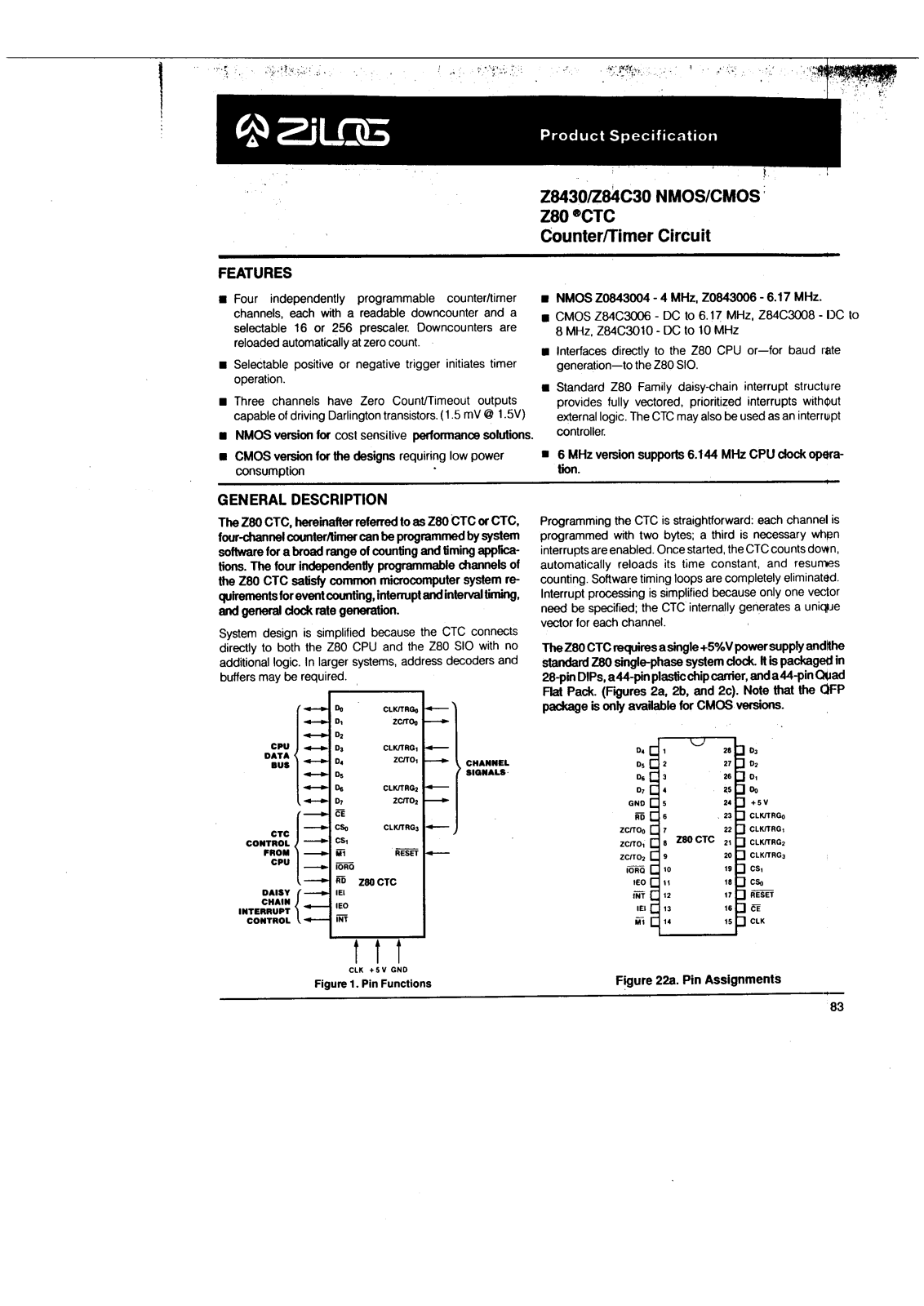 ZILOG Z843006VEC, Z843008FEC, Z843008PEC, Z843008VEC, Z843010FEC Datasheet