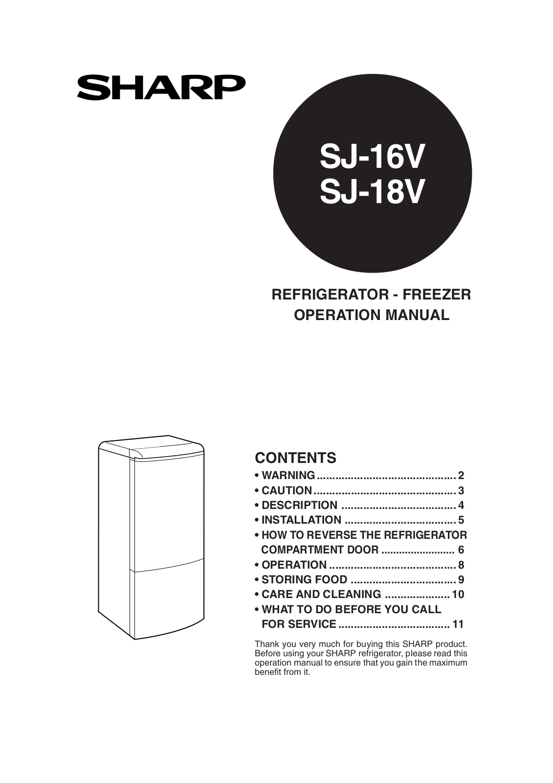 SHARP SJ-16V/18V User Manual