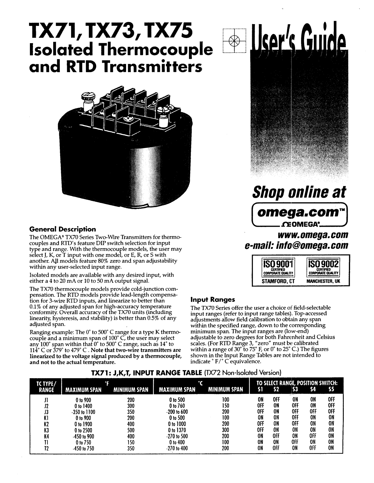 Omega TX71, TX73, TX75 User guide - ManualMachine.com