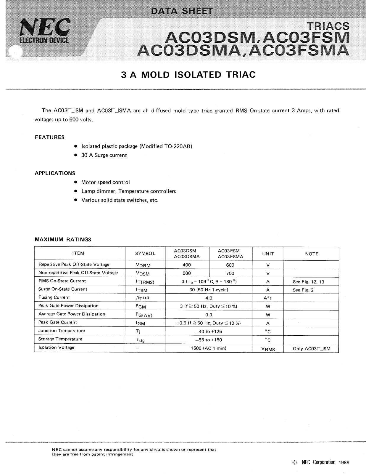 NEC AC03DSM, AC03FSMA, AC03FSM, AC03DSMA Datasheet