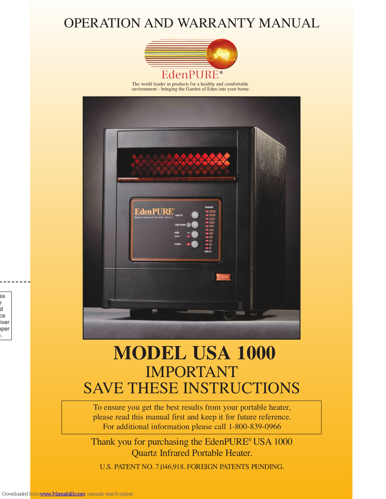 EdenPURE usa 1000 Operation Manual