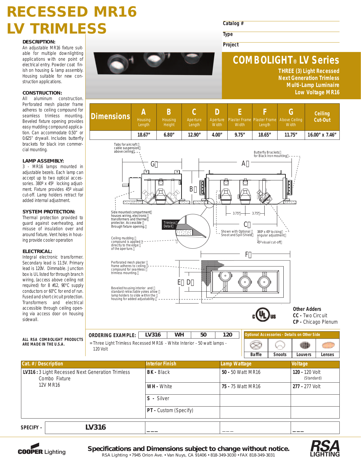 Cooper Lighting LV316 User Manual