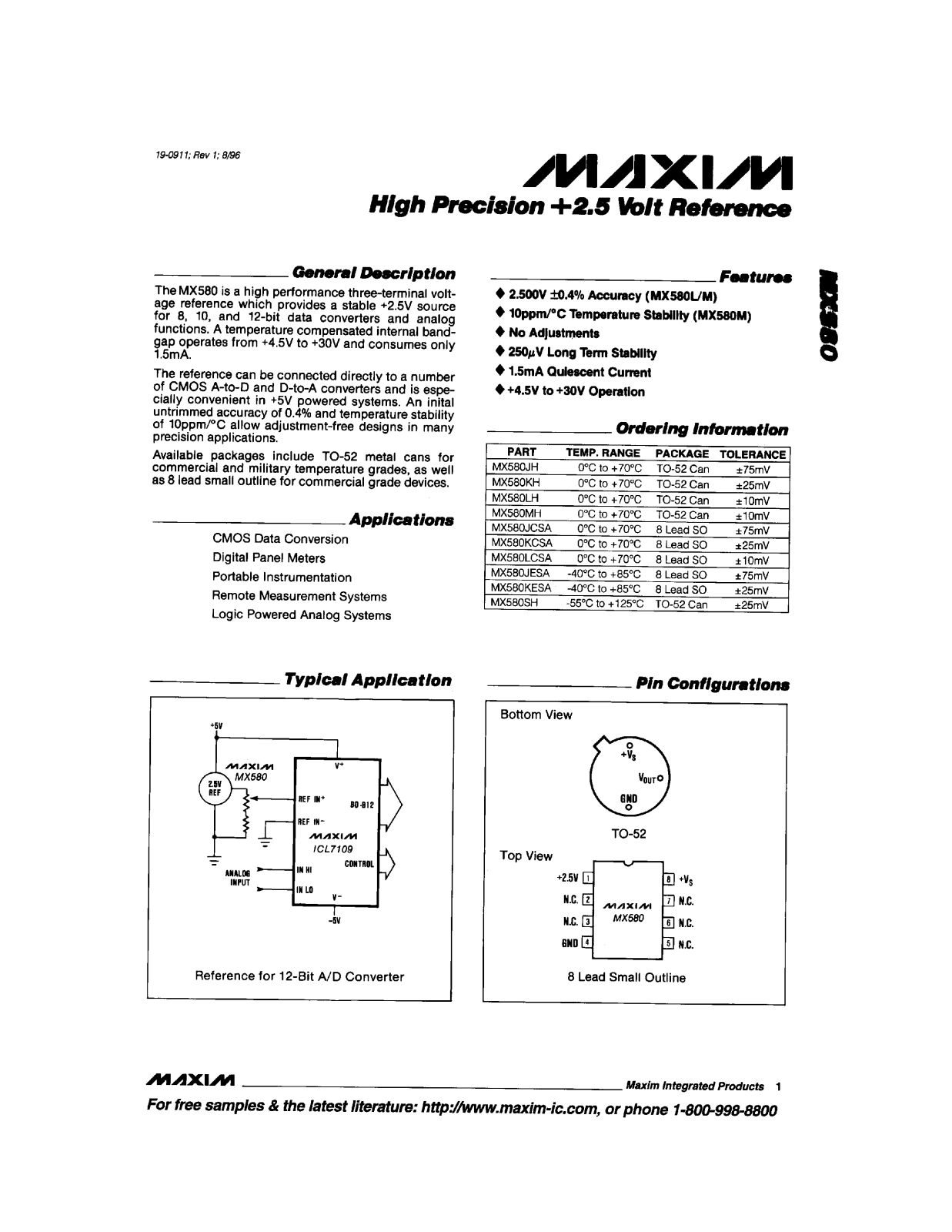 Maxim MX580KESA, MX580KH, MX580LCSA, MX580LH, MX580MH Datasheet