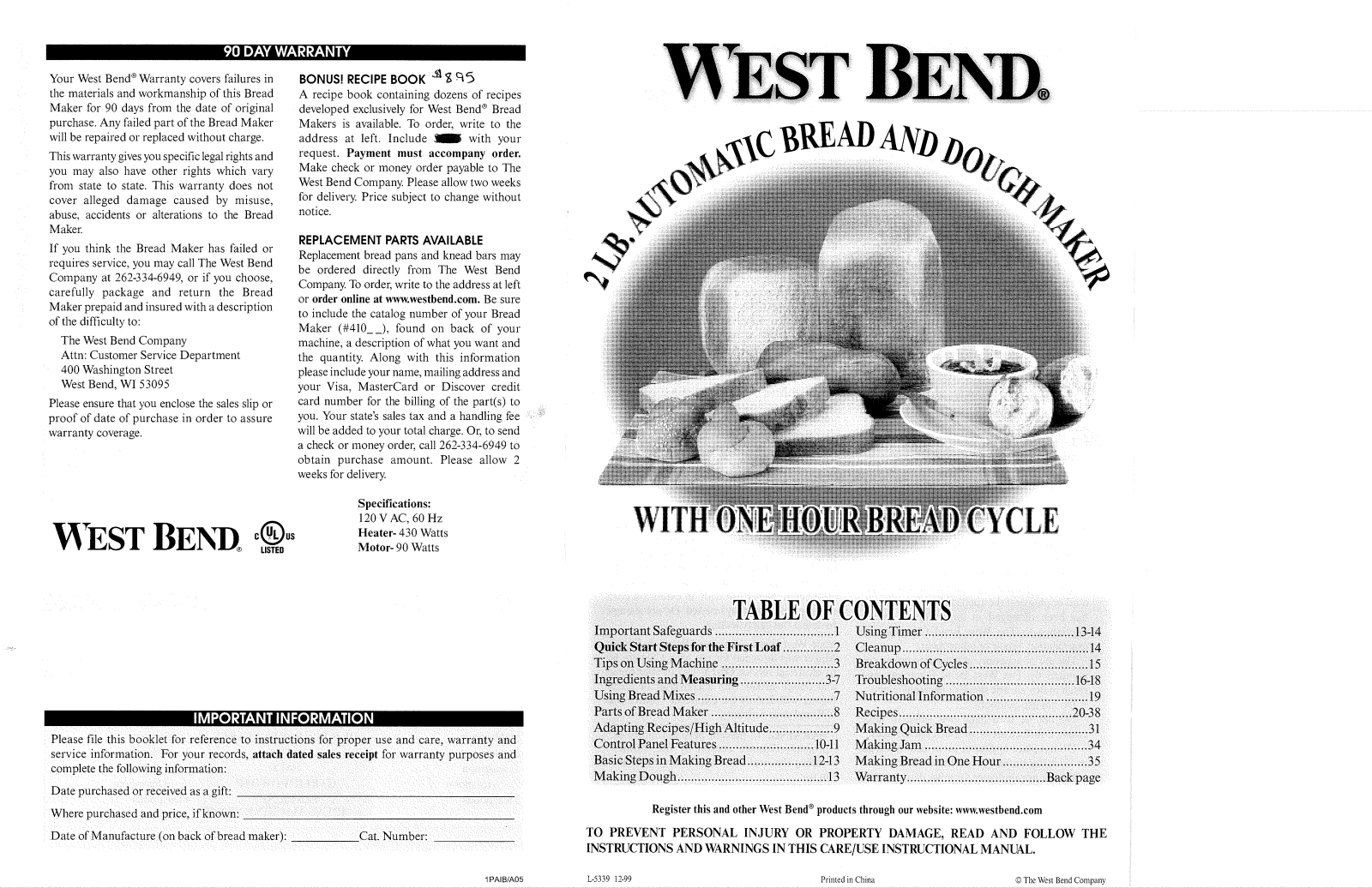 West Bend L5339 User Manual