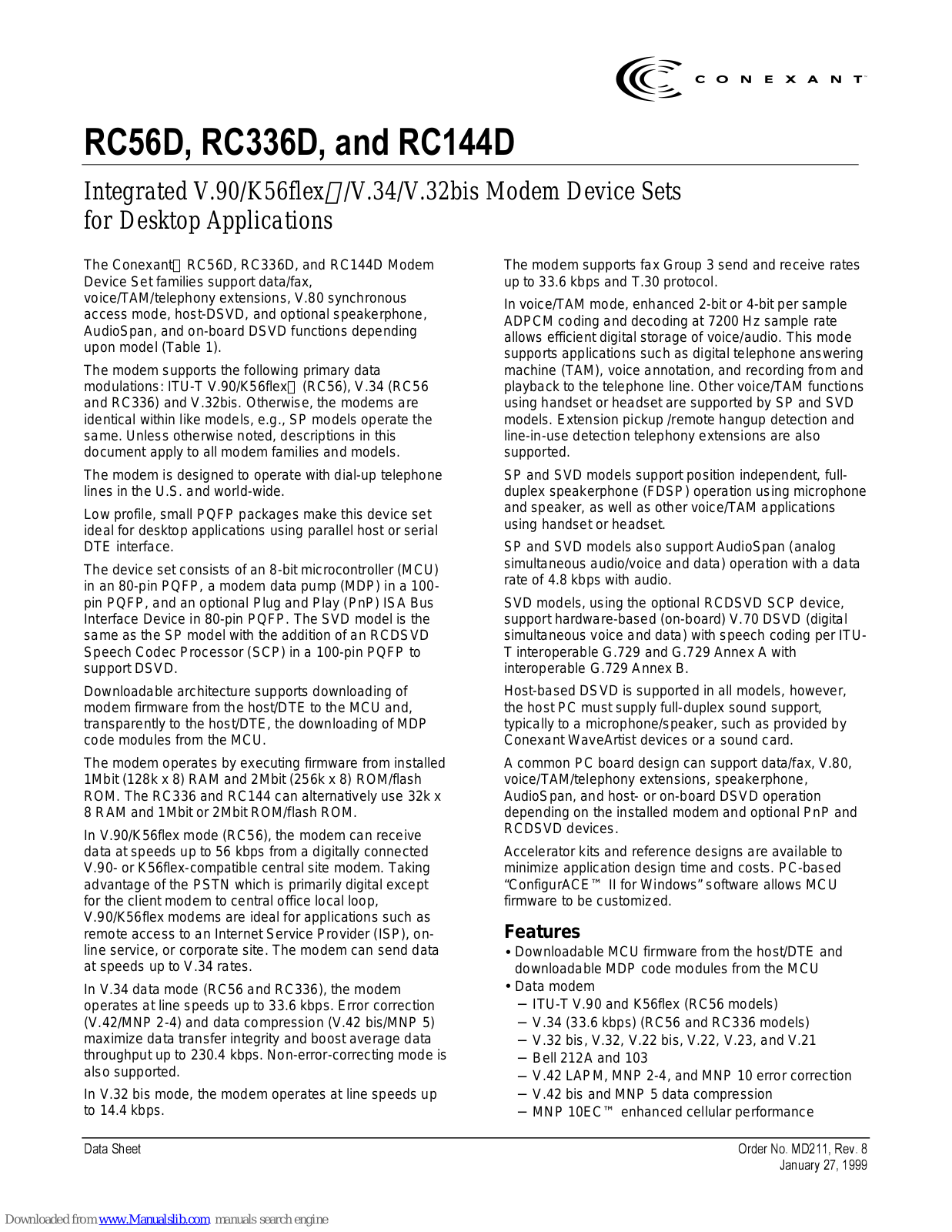 Conexant RC1440D, RC56D, RC336D Technical Manual - ManualMachine.com