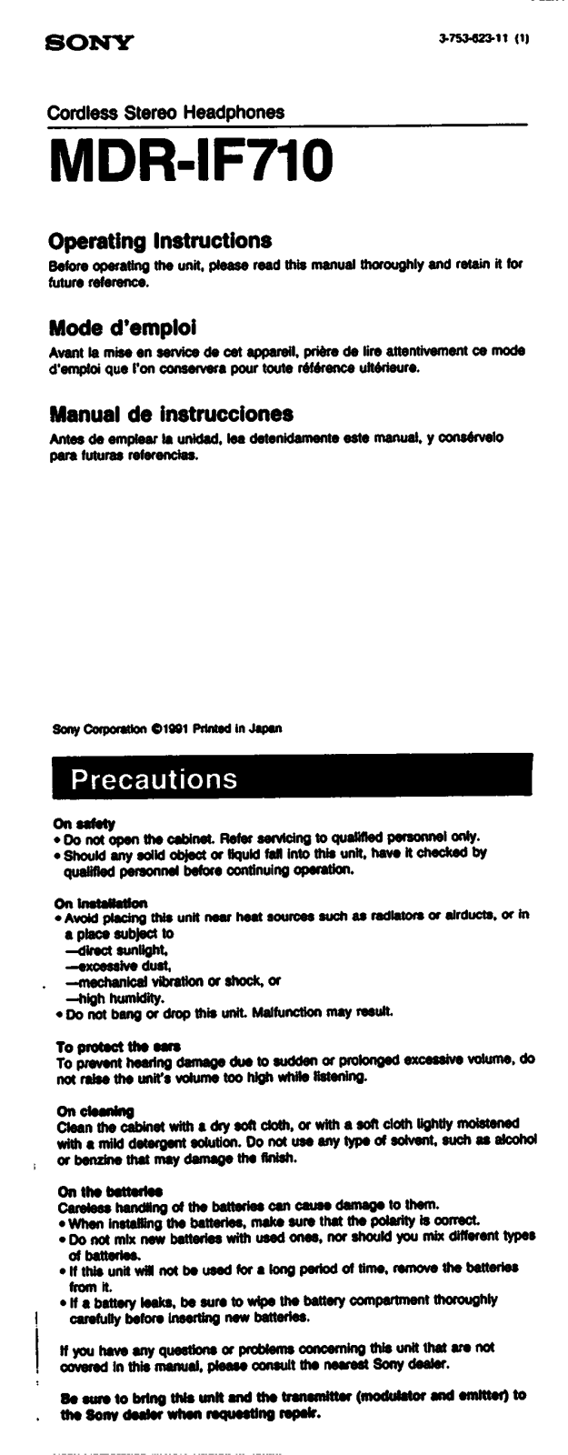 Sony MDR-IF710 User Manual