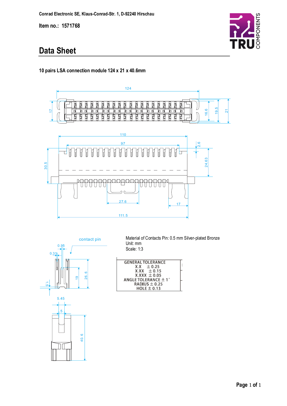 TRU COMPONENTS 1571768 Data Sheet