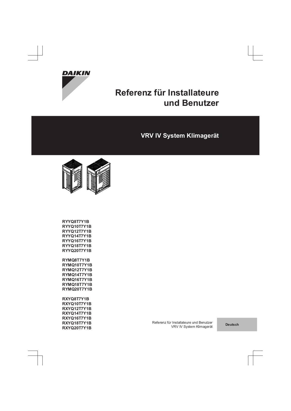 Daikin RYYQ8T7Y1B Operation manuals