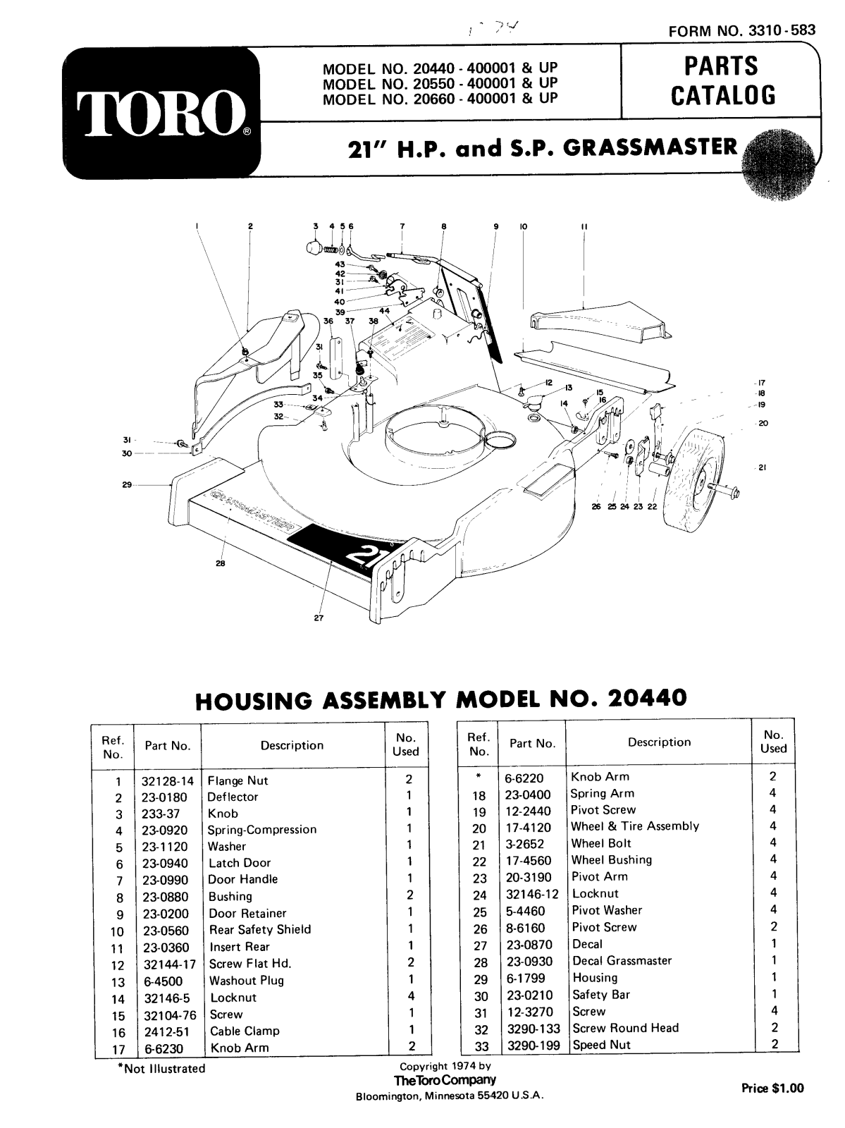 Toro 20440, 20550, 20660 Parts Catalogue