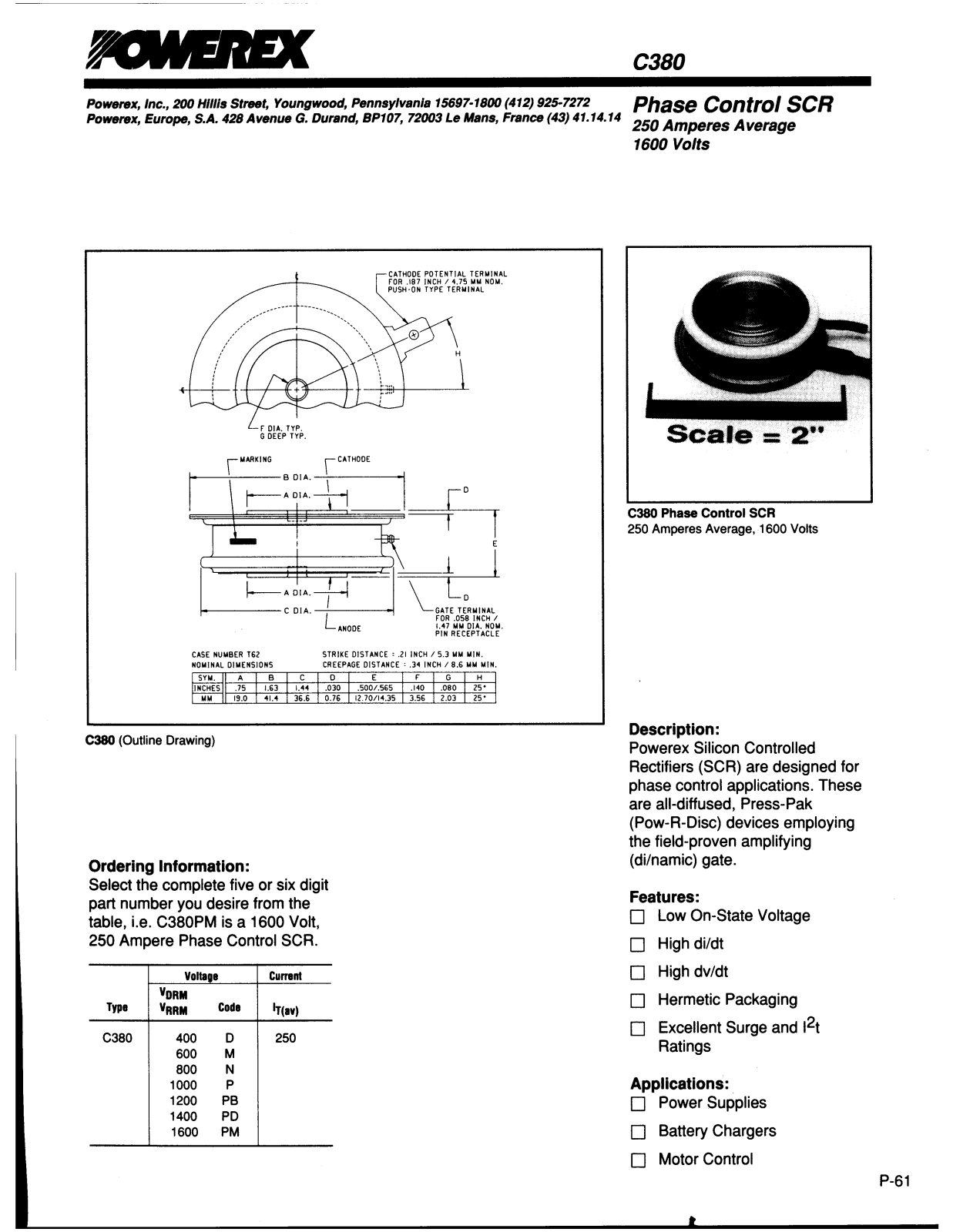 POWEREX C380E, C380D, C380C, C380PB, C380P Datasheet