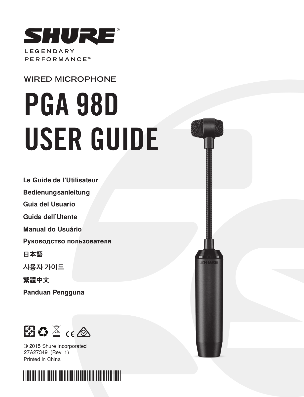 Shure PGA 98D USER GUIDE