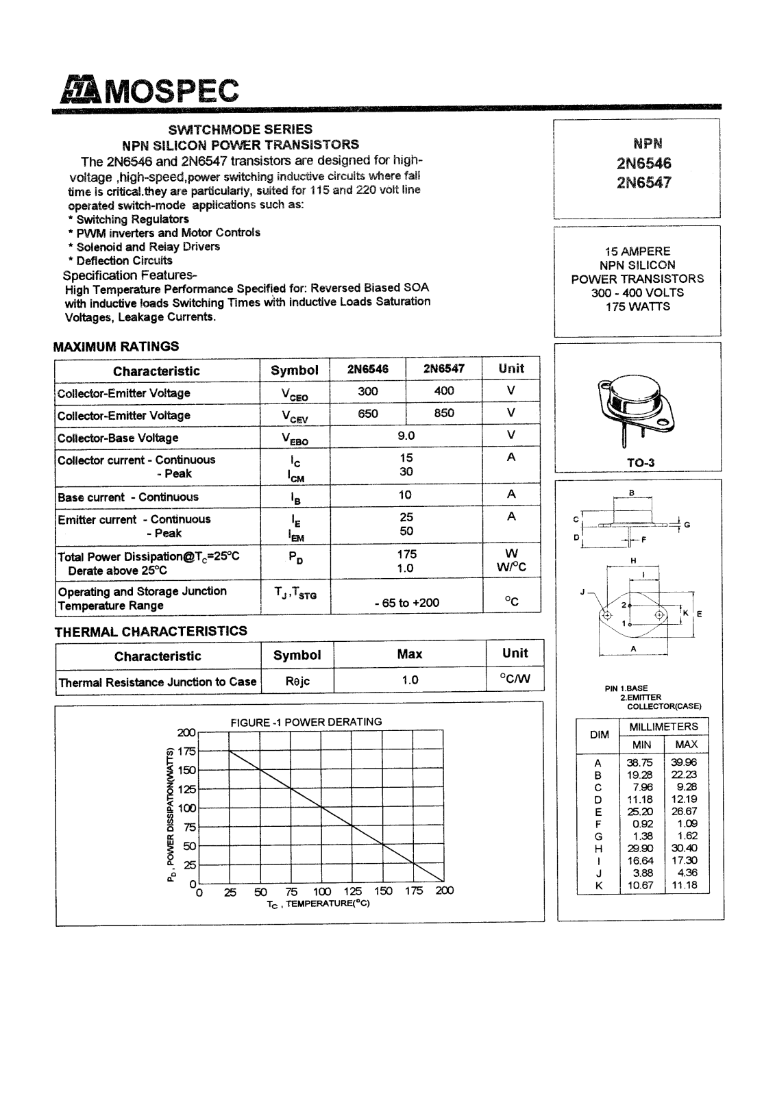 MOSPEC 2N6547, 2N6546 Datasheet