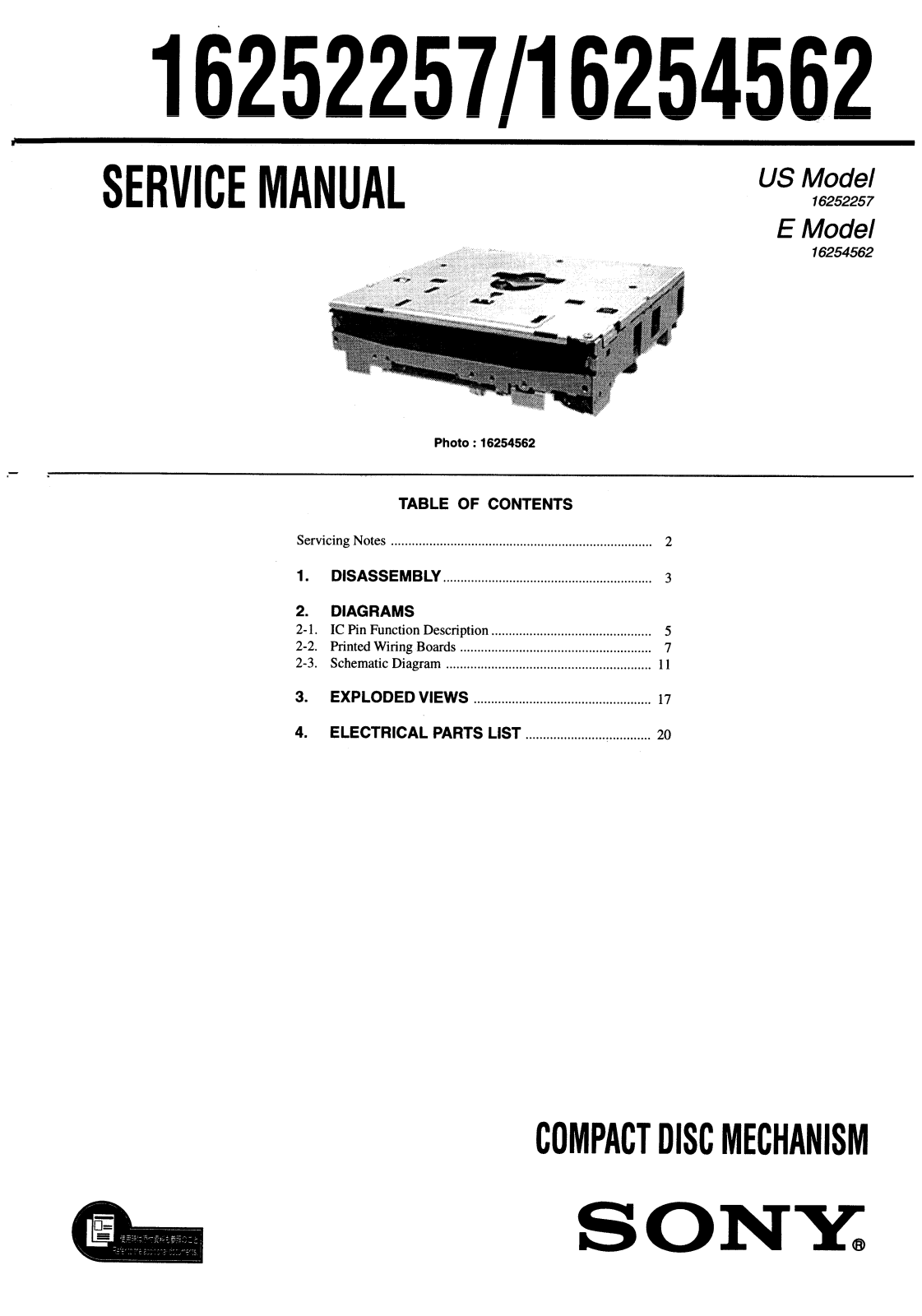 Sony 16252257 Service manual