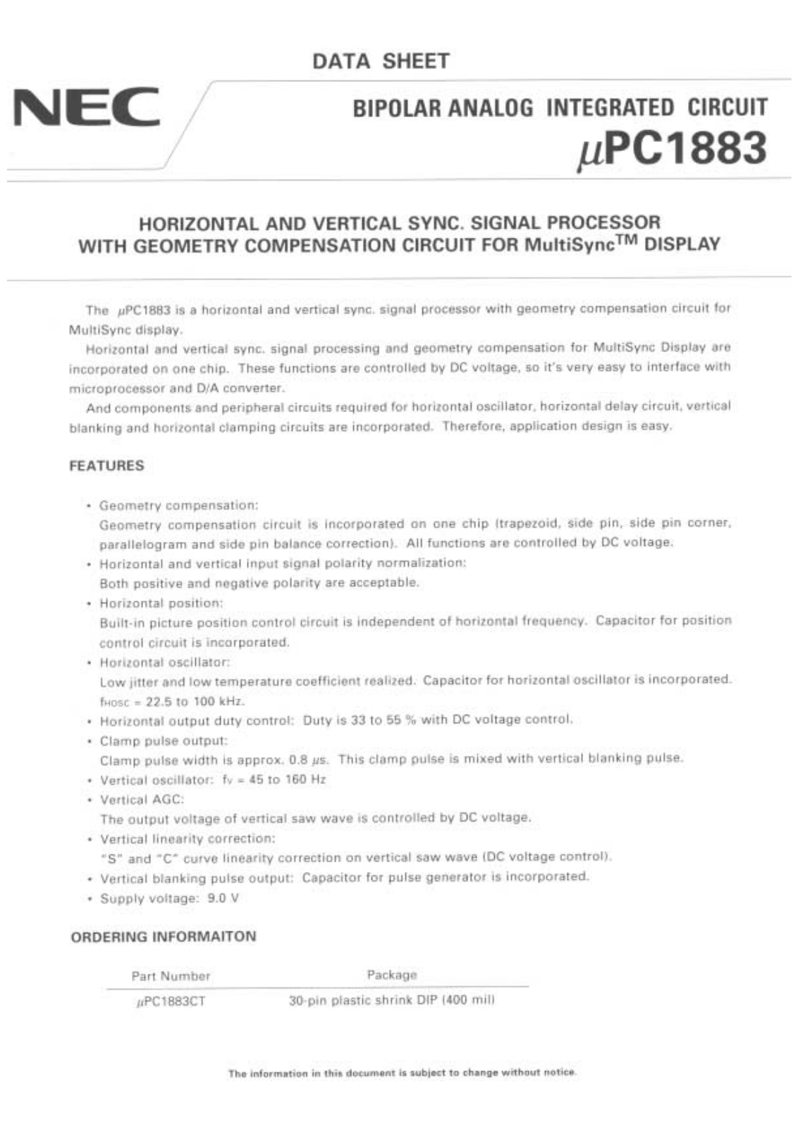 NEC UPC1883CT Datasheet