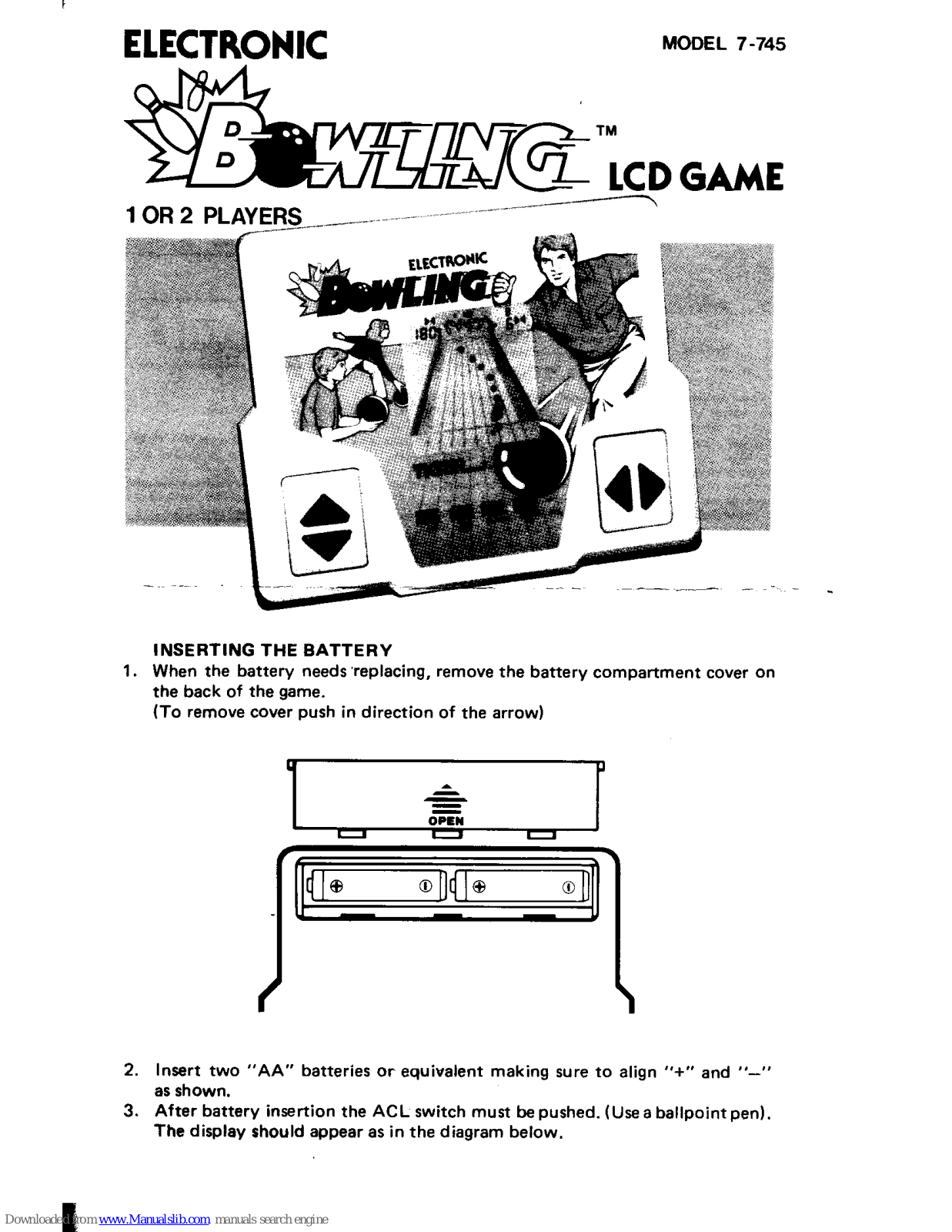 Tiger Electronic Toys 12566722, Bowling 7-745 Owner's Manual