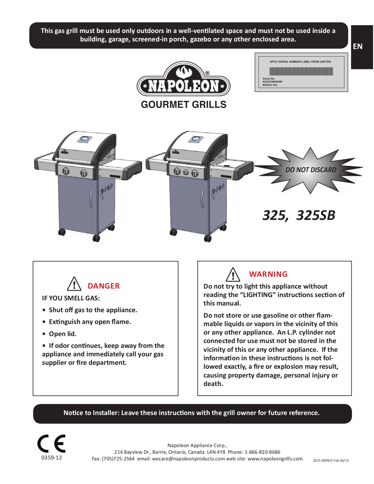 Napoleon T325SB User Manual