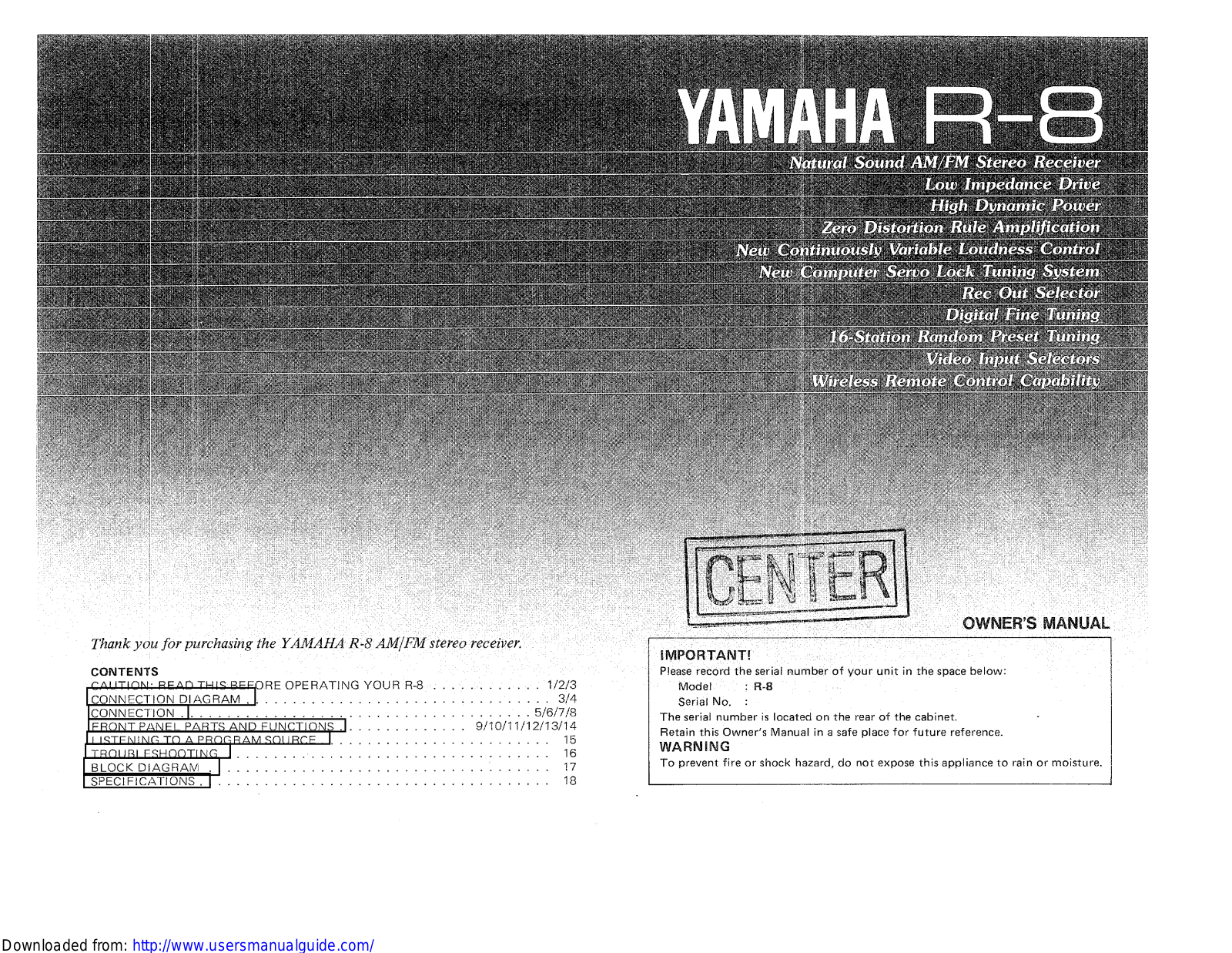 Yamaha Audio R-8 User Manual