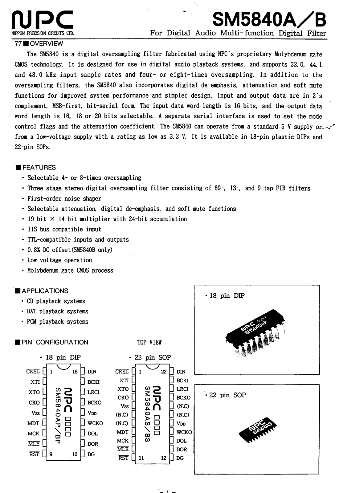 NPC SM5840A, SM5840B Datasheet